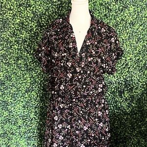 Just fab dress size L cinched waist button down floral collared dress